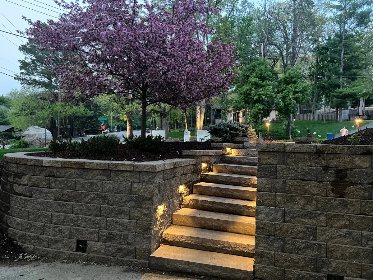 Lighted Staircase and Retaining Wall_Night Bloomington MN